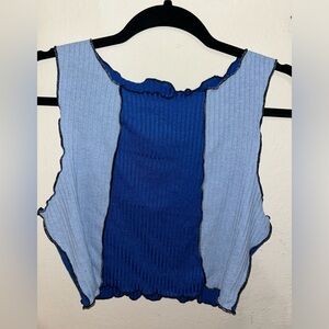 blue color block cropped tank top size XL